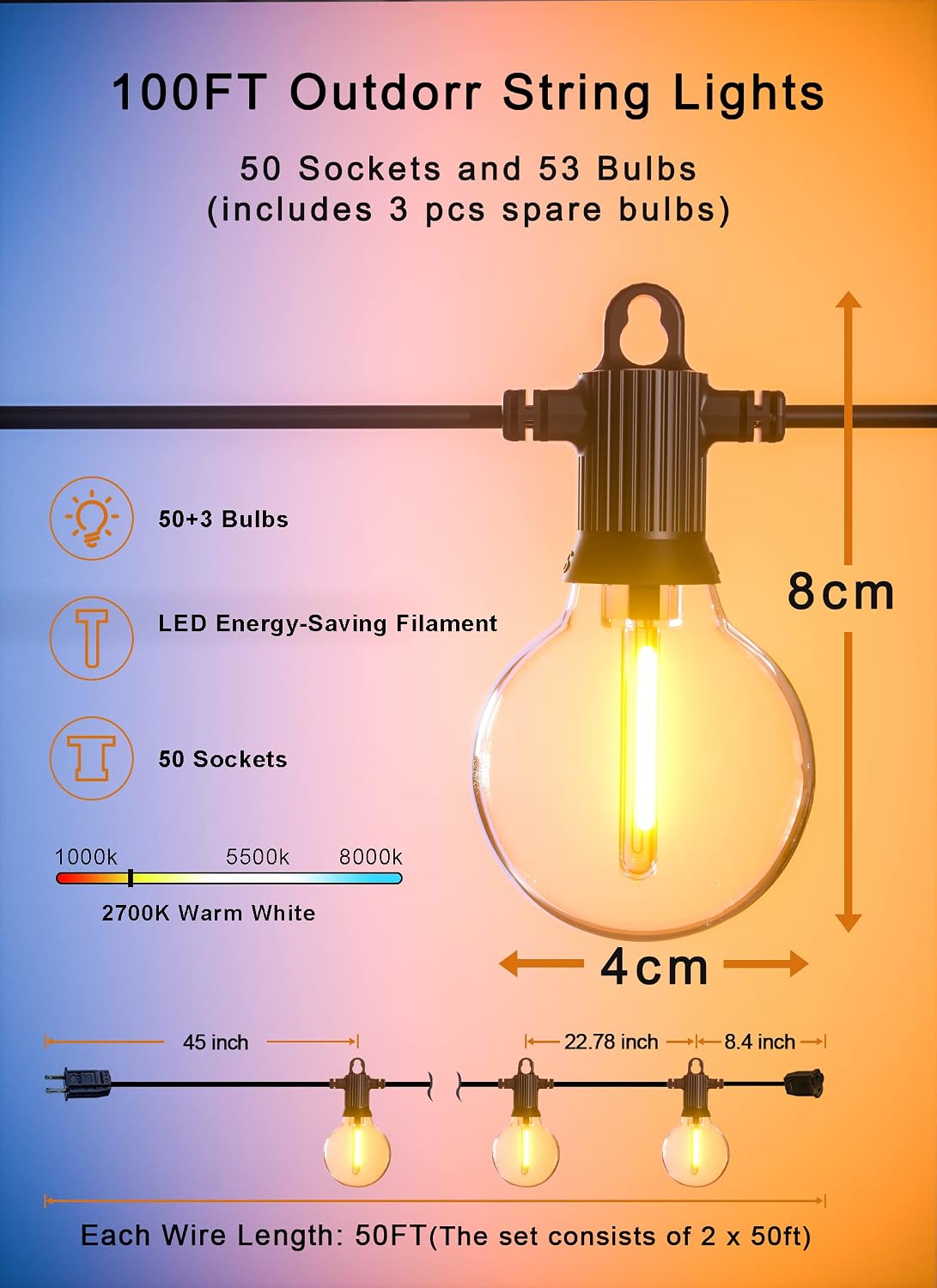100 ft G40 LED string lights