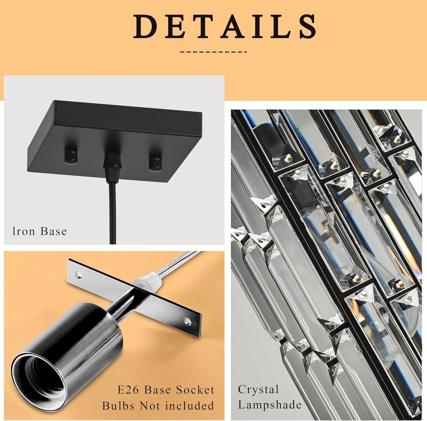 Black Rectangular Crystal Pendant Light