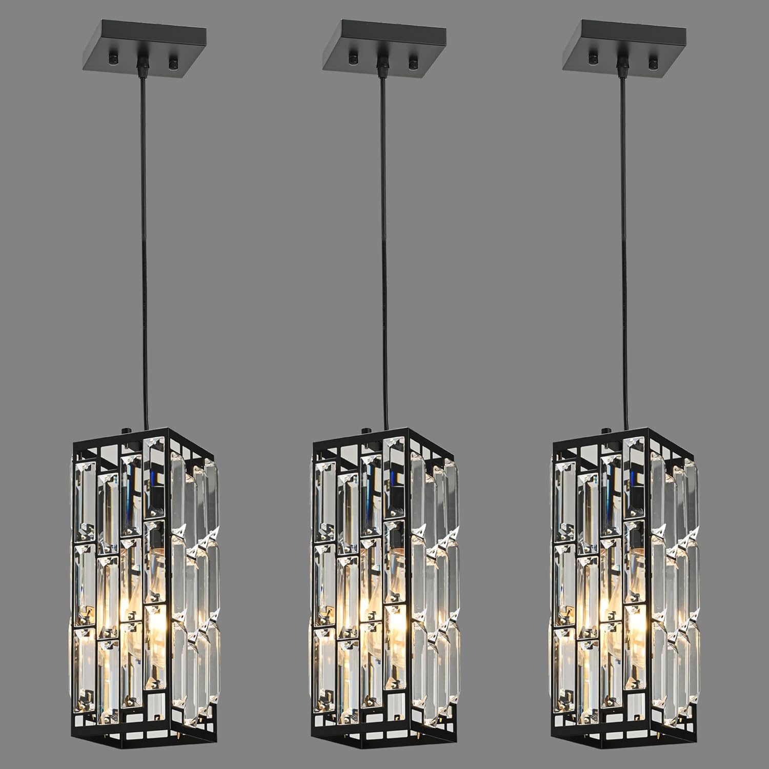 Black Rectangular Crystal Pendant Light