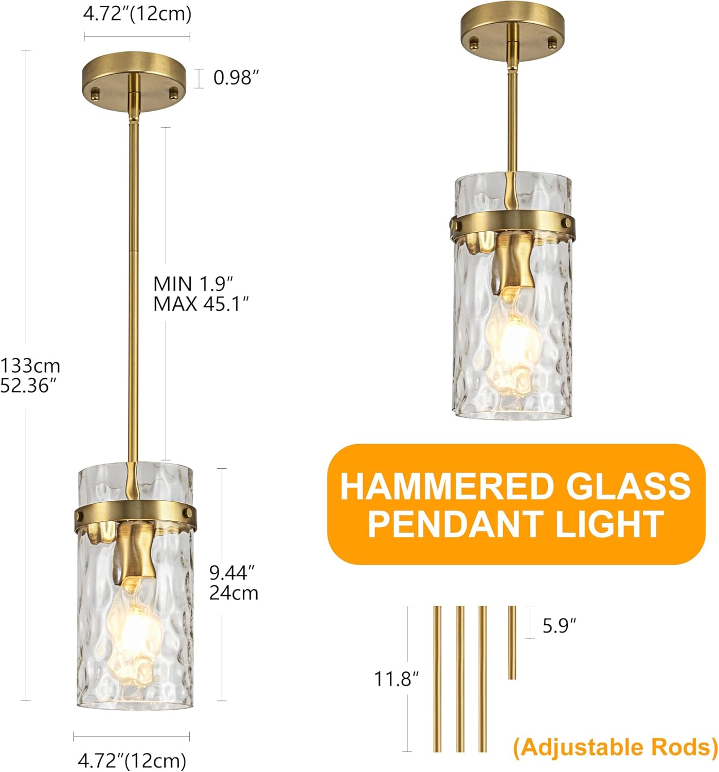 Brass Hammered Glass Pendant