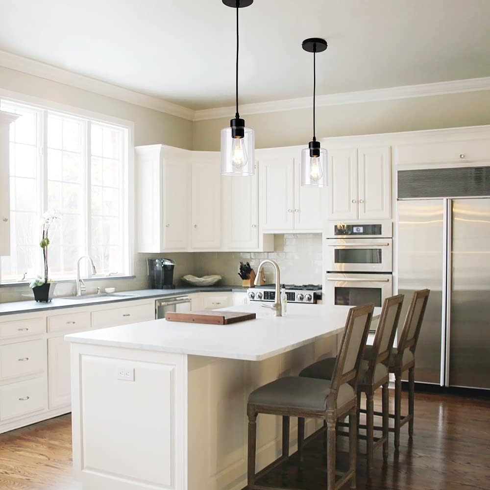Clear Glass Cylinder Pendant Lights - 2-Pack