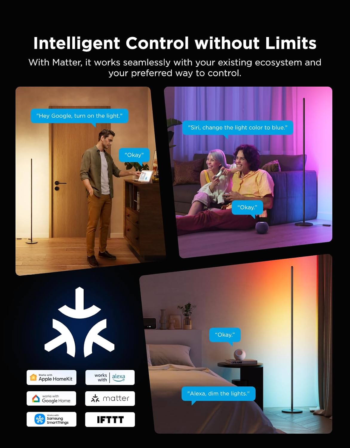 RGBIC LED Corner Floor Lamp 1000 lm