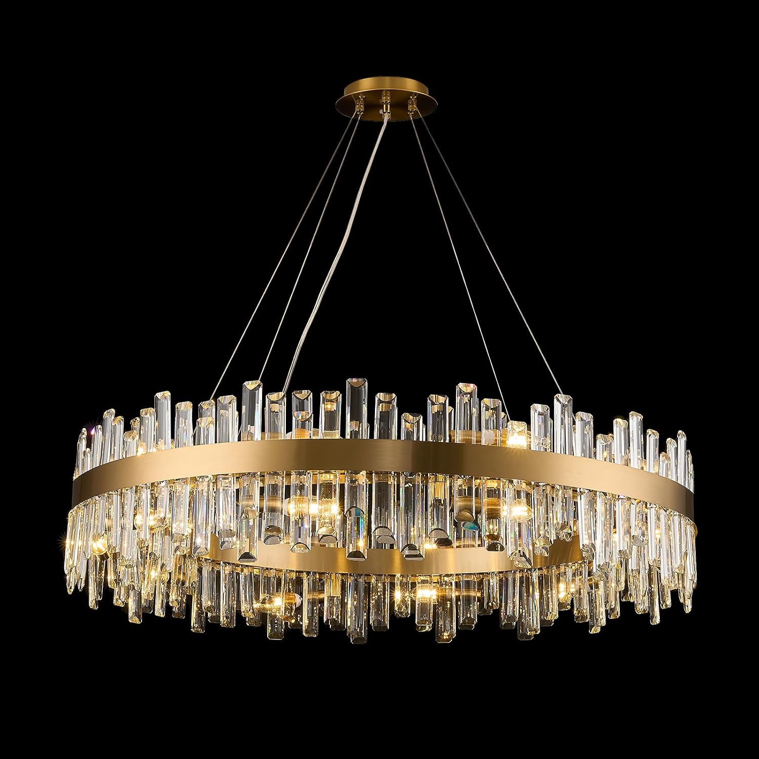 Round Gold Crystal Chandelier with 16 Lights