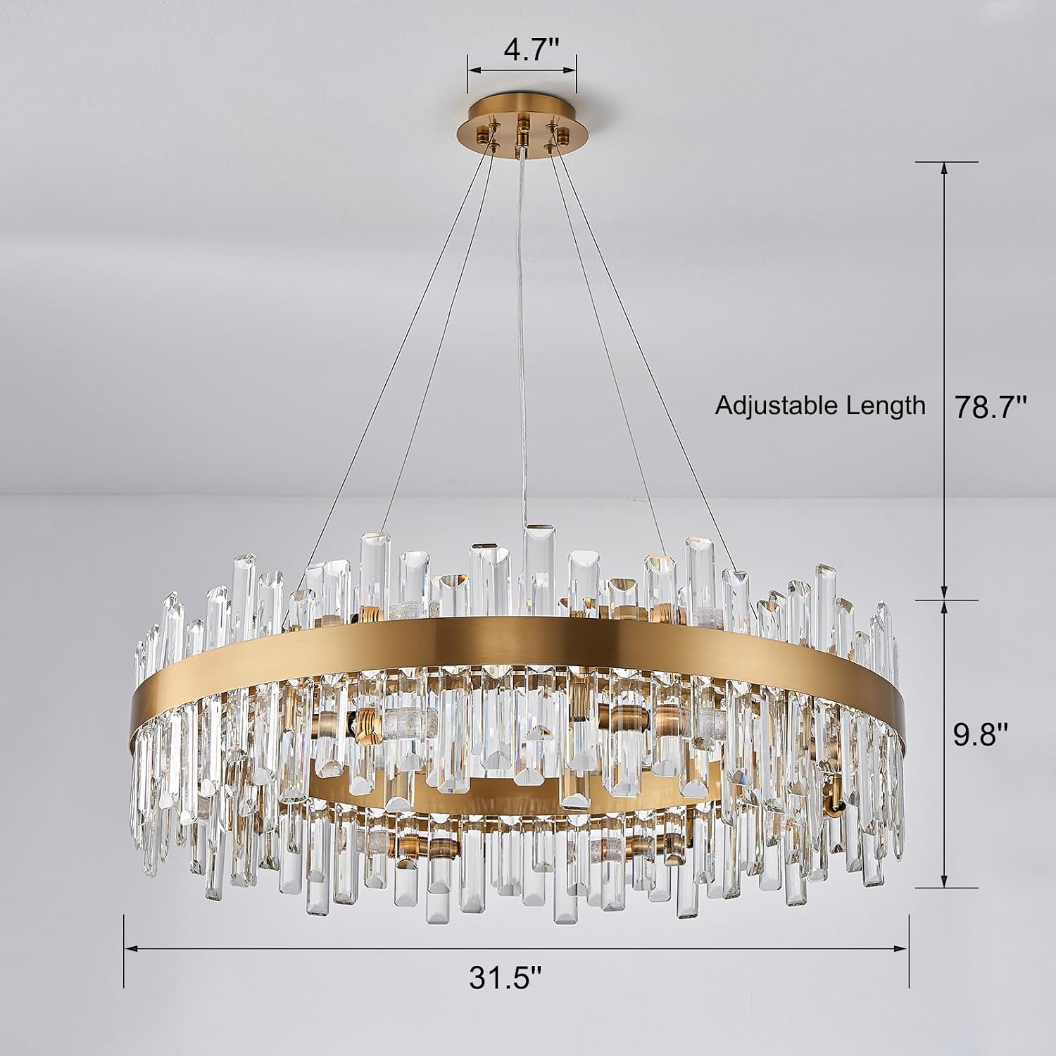 Round Gold Crystal Chandelier with 16 Lights