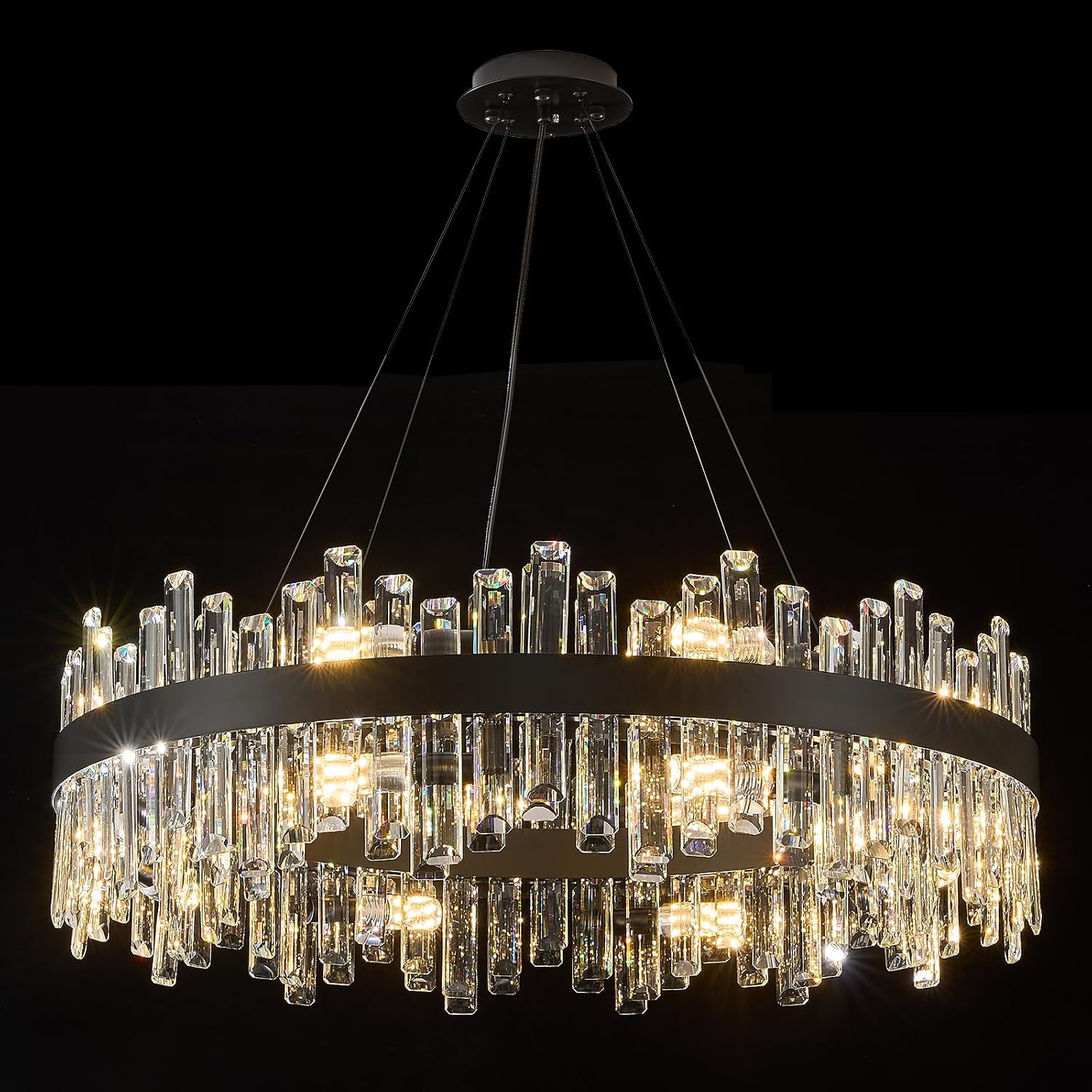 Round Gold Crystal Chandelier with 16 Lights