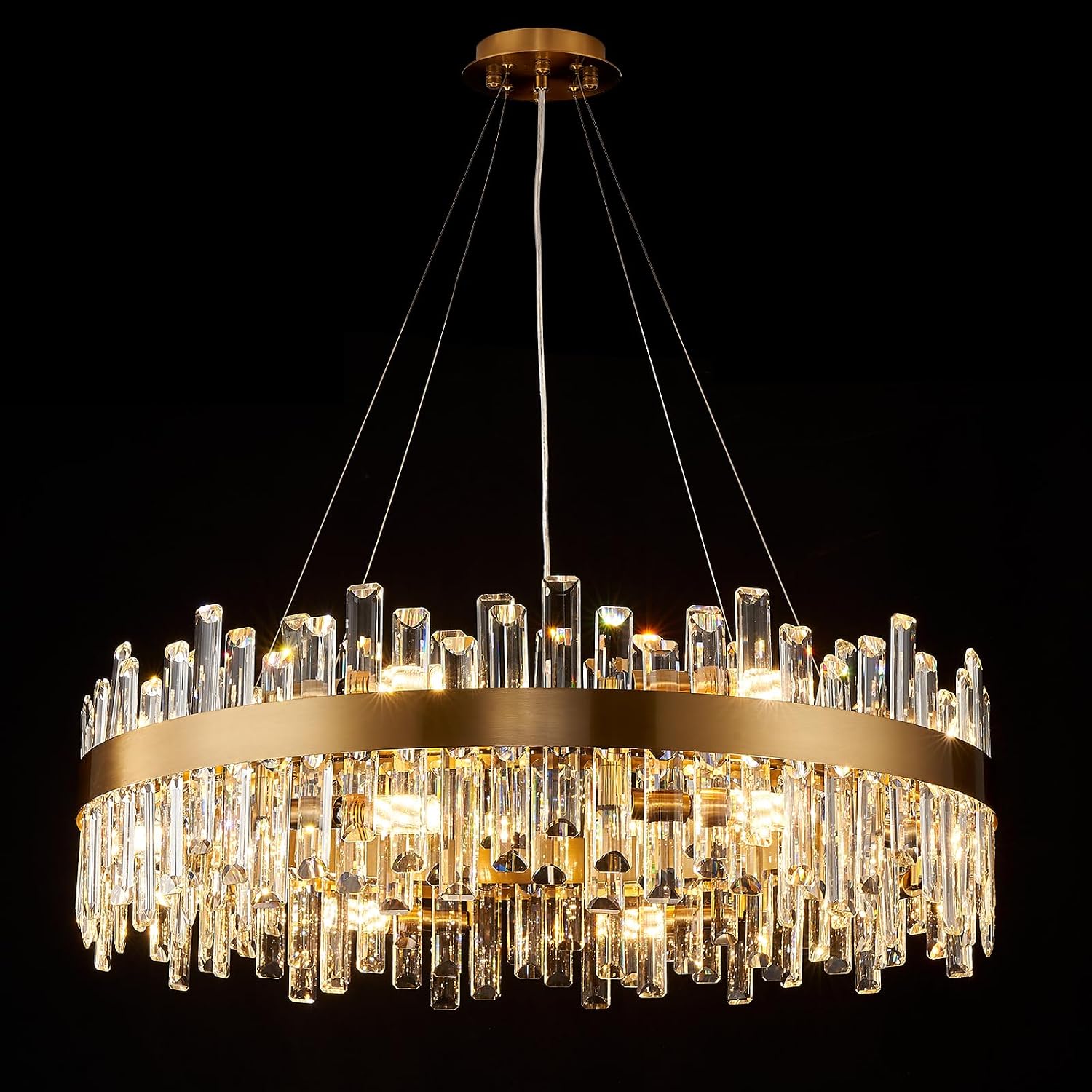 Round Gold Crystal Chandelier with 16 Lights