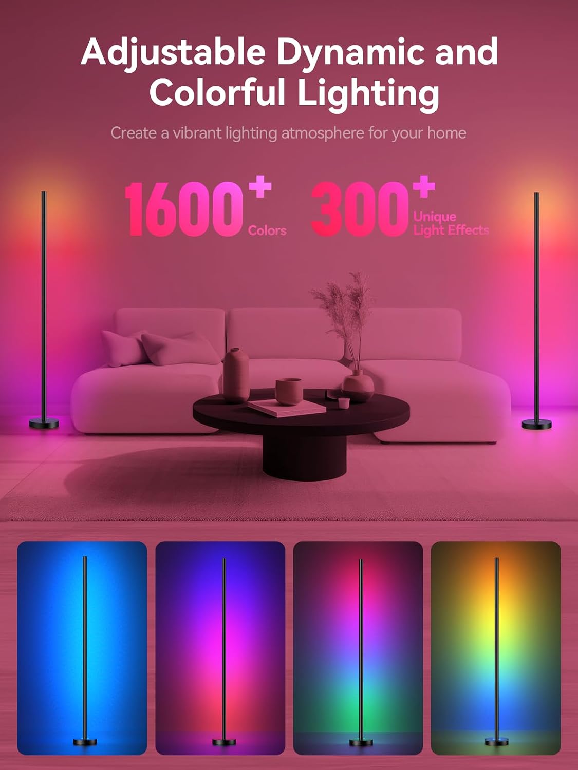 Smart RGBICW Corner Floor Lamp with Remote