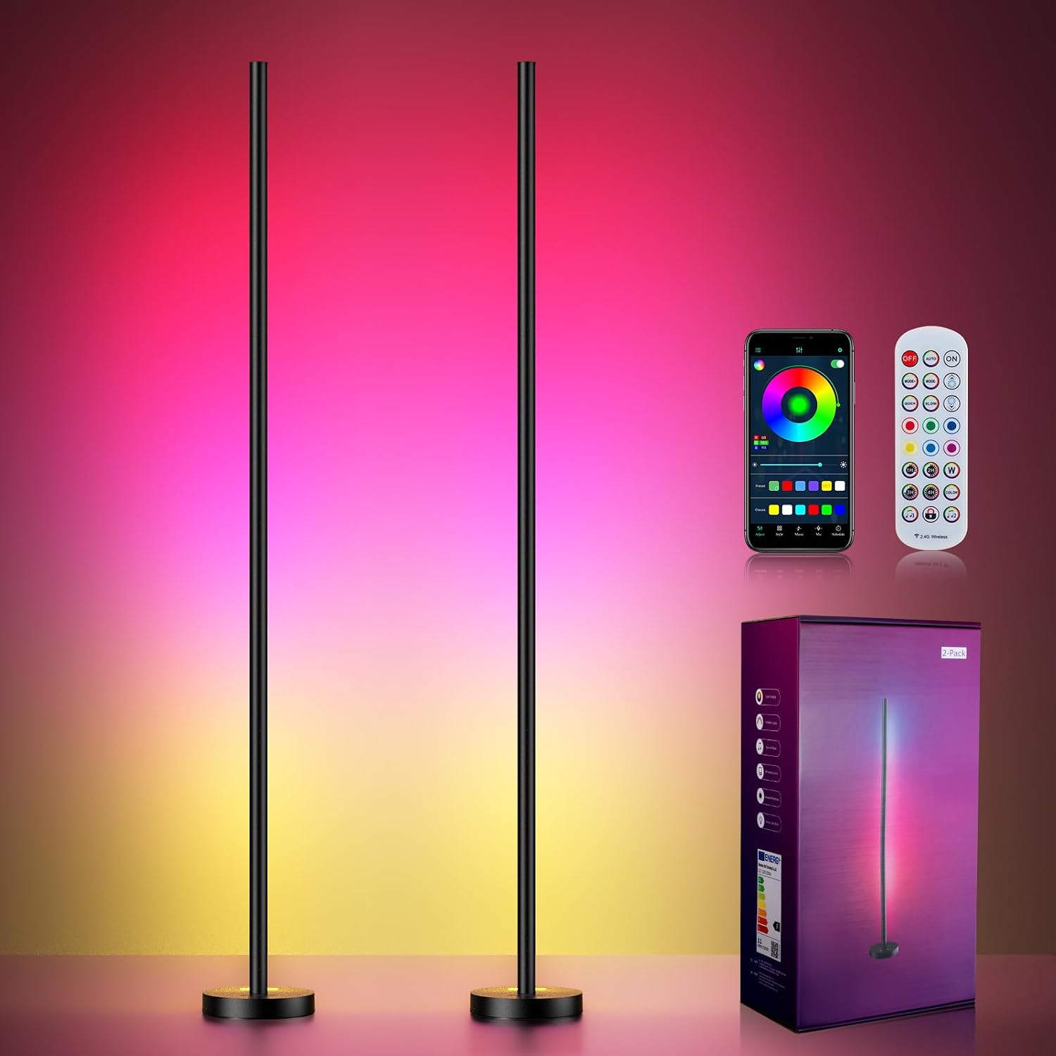 Smart RGBICW Corner Floor Lamp with Remote
